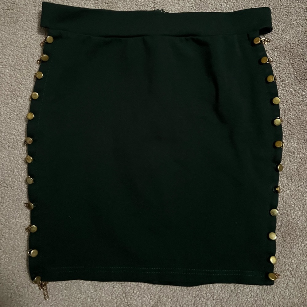 Dark Green cut out open chain sides mini skirt